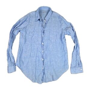 Lilly Pulitzer Linen Button Down Shirt Medium Blue Sea View L/S Coastal Casual